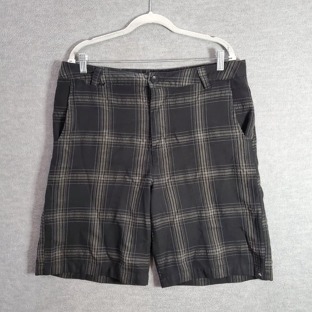 Quiksilver Men Shorts 36 Black Plaid‎ Chino Outdoor Golf Skater Pockets